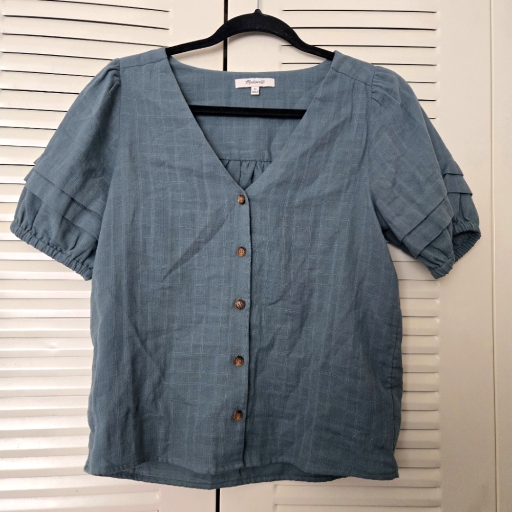 Madewell Pembroke Plaid Pleated Balloon Sleeves Womens Size XS